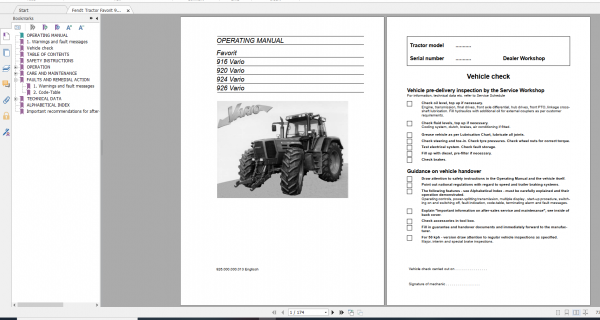 Fendt Tractor Favorit 900 Vario Com1 VIN 916 926 Operation Manual Workshop Manual EN 6