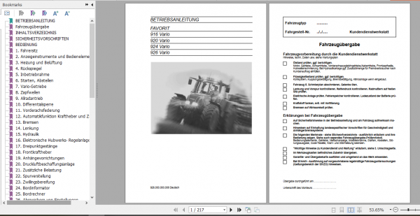Fendt Tractor Favorit 900 Vario Com1 VIN 916 926 Operator Technical Data Workshop Manual German 1