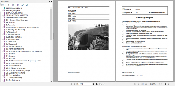 Fendt Tractor Favorit 900 Vario Com1 VIN 916 926 Operator Technical Data Workshop Manual German 26e40f5981dd8a7df