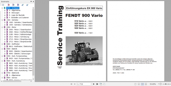 Fendt Tractor Favorit 900 Vario Com2 VIN 916 926 Operator Diagrams Workshop Manual German 7