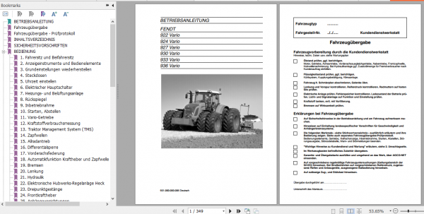 Fendt Tractor Favorit 900 Vario Com3 VIN 919 931 Operator Diagrams Workshop Manual German 5