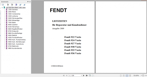Fendt Tractor Favorit 900 Vario Com3 VIN 919 931 Operator Diagrams Workshop Manual German 6