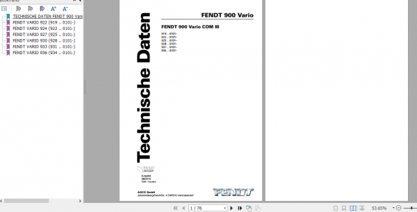Fendt Tractor Favorit 900 Vario Com3 VIN 919 931 Operator Diagrams Workshop Manual German 7