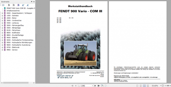 Fendt Tractor Favorit 900 Vario Com3 VIN 919 931 Operator Diagrams Workshop Manual German 8