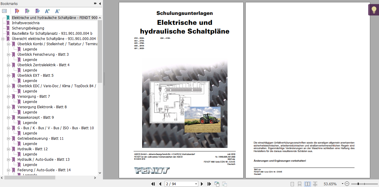 Fendt Tractor Favorit 900 Vario Com3 VIN 919 931 Operator Diagrams Workshop Manual German1