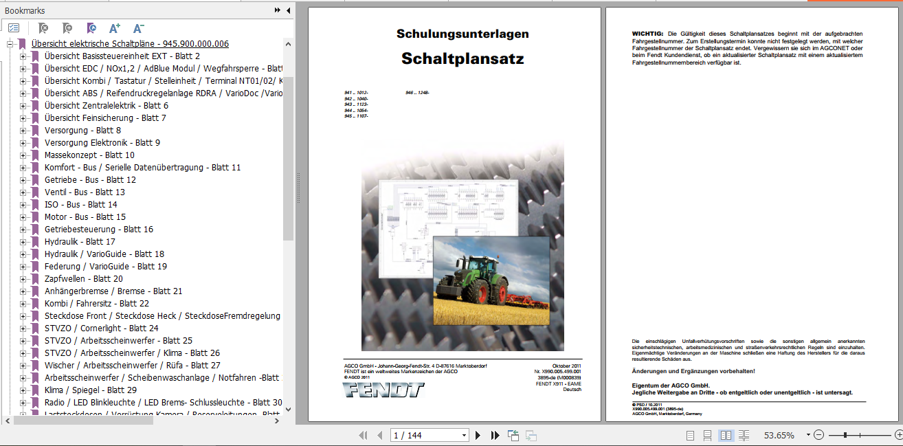 Fendt Tractor Favorit 900 Vario SCR 3b VIN 941 946 Operator Diagrams Workshop Manual German 1