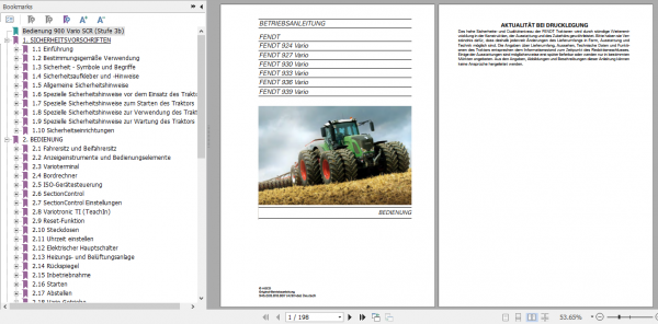 Fendt Tractor Favorit 900 Vario SCR 3b VIN 941 946 Operator Diagrams Workshop Manual German 3