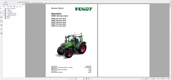 Fendt Tractor Fendt 200 Vario Gen3 VIN 286 298 Maintenance Operator Manual EN 1