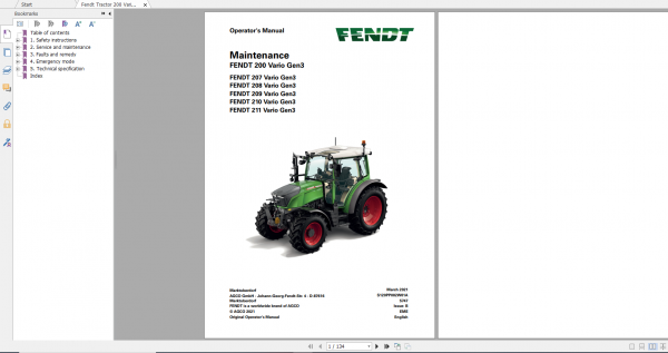 Fendt Tractor Fendt 200 Vario Gen3 VIN 286 298 Maintenance Operator Manual EN 4