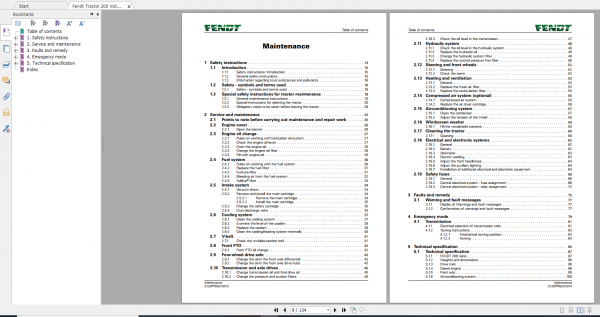 Fendt Tractor Fendt 200 Vario Gen3 VIN 286 298 Maintenance Operator Manual EN 5