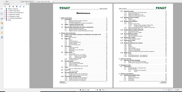 Fendt Tractor Fendt 200 Vario VFP Gen3 VIN 215 220 223 229 200 202 Maintenance Operator Manual EN 2