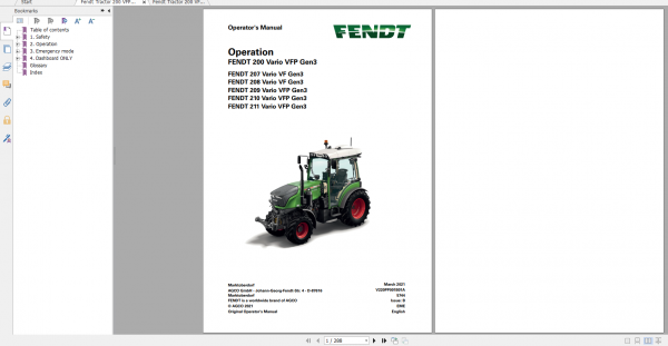 Fendt Tractor Fendt 200 Vario VFP Gen3 VIN 215 220 223 229 200 202 Maintenance Operator Manual EN 4