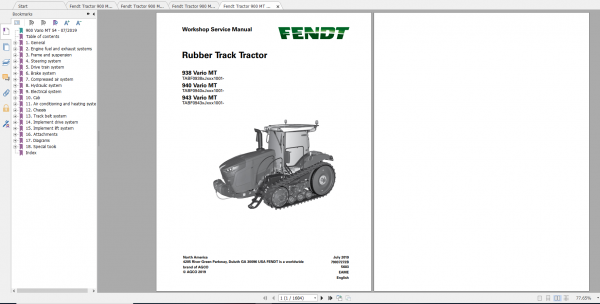 Fendt Tractor Fendt 900 Mt S4 Diagram Operation Manual Workshop Manual EN 1