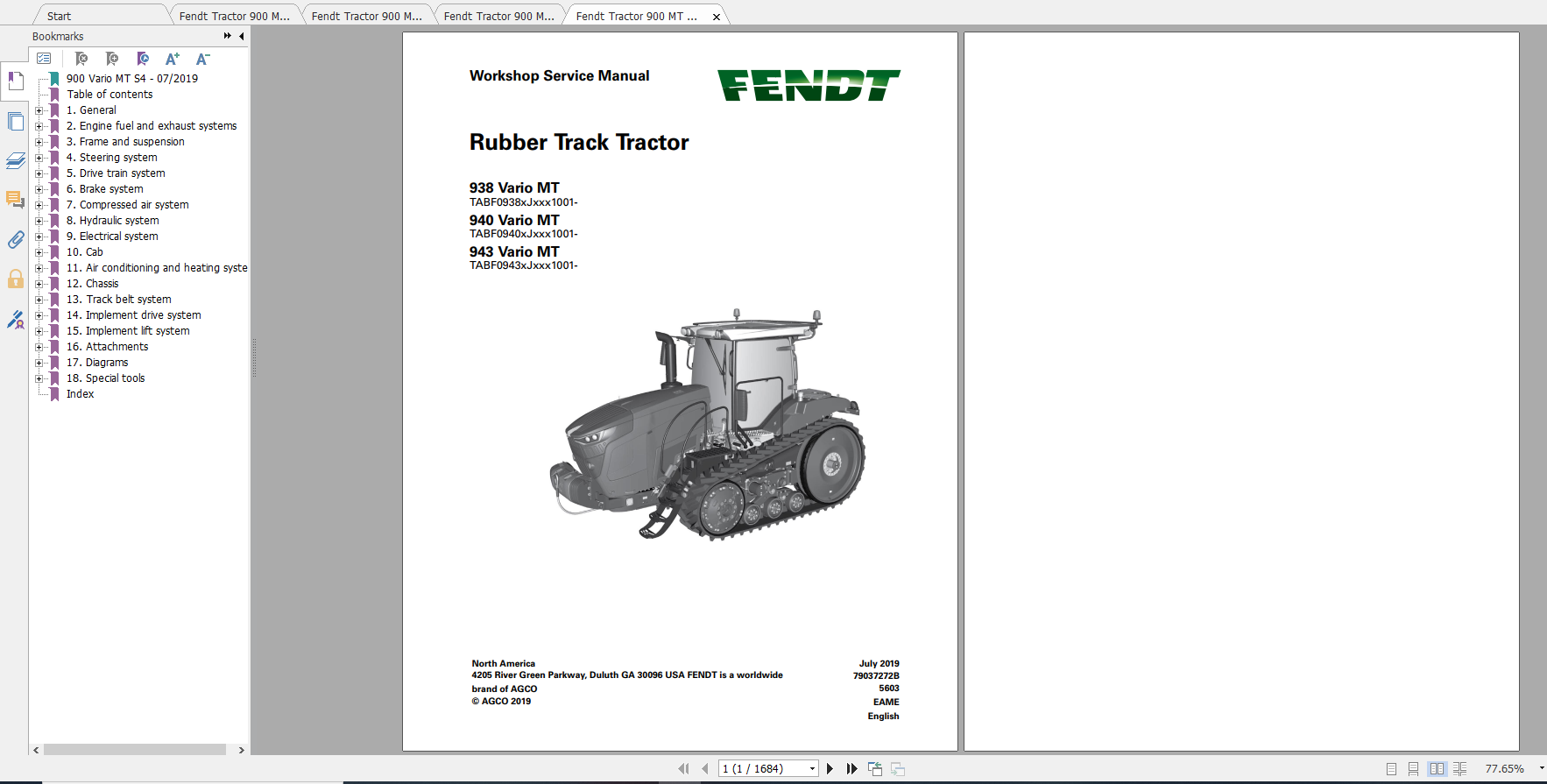 Fendt Tractor Fendt 900 Mt S4 Diagram Operation Manual Workshop Manual EN 1