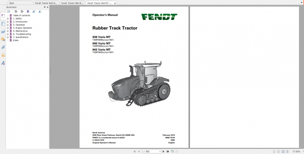 Fendt Tractor Fendt 900 Mt S4 Diagram Operation Manual Workshop Manual EN 2