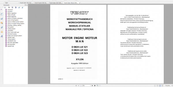 Fendt Tractor Xylon VIN 520 524 Operation Manual Workshop Manual EN 1
