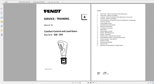 Fendt Tractor Xylon VIN 520 524 Operation Manual Workshop Manual EN 2