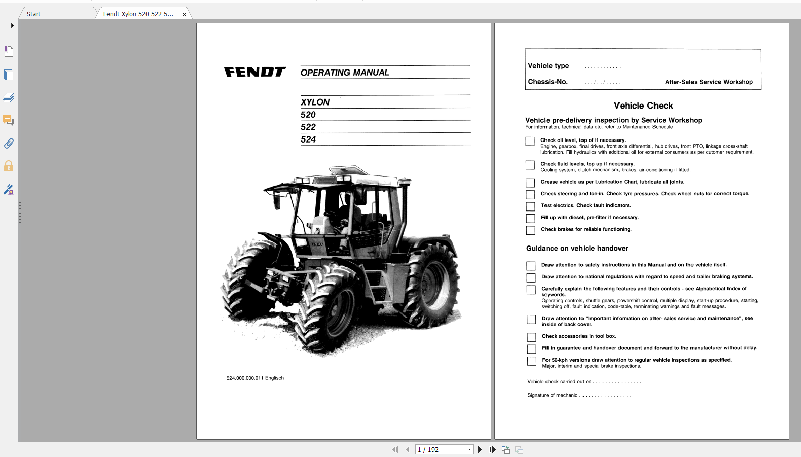 Fendt Tractor Xylon VIN 520 524 Operation Manual Workshop Manual EN 4
