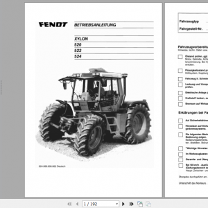 Fendt Tractor Xylon VIN 520 524 Operator Technical Data Workshop Manual German 1