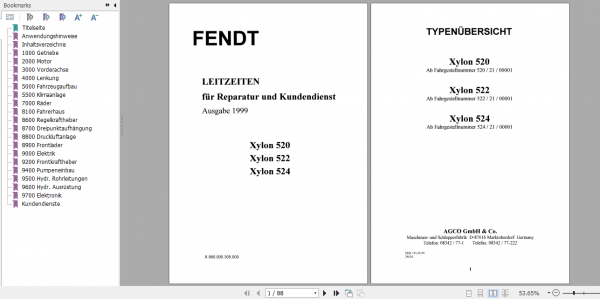 Fendt Tractor Xylon VIN 520 524 Operator Technical Data Workshop Manual German 2
