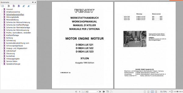 Fendt Tractor Xylon VIN 520 524 Operator Technical Data Workshop Manual German 4