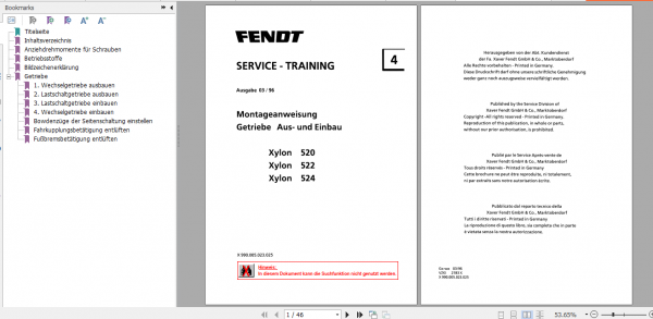 Fendt Tractor Xylon VIN 520 524 Operator Technical Data Workshop Manual German 6