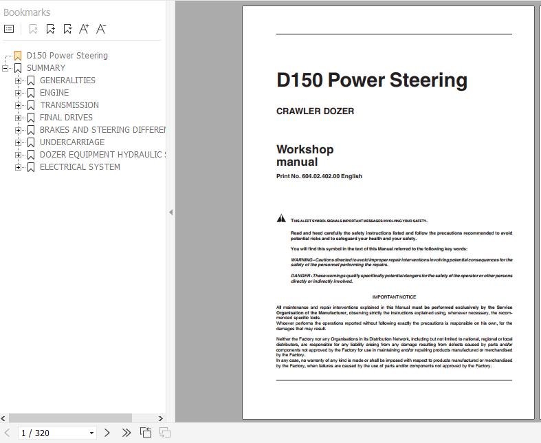 Fiat Hitachi Crawler Dozer D150 Power Steering Workshop Manual 1
