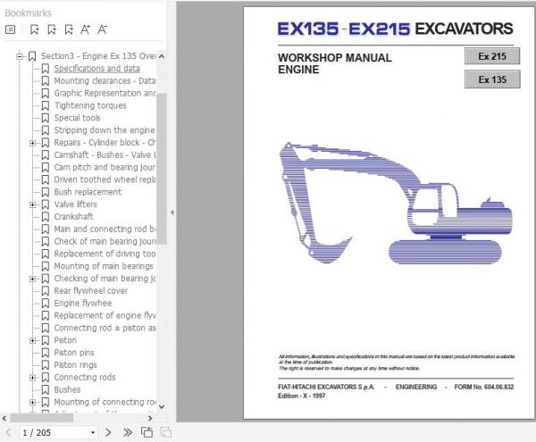 Fiat Hitachi Excavator EX135 EX215 Engine Workshop Manual 1