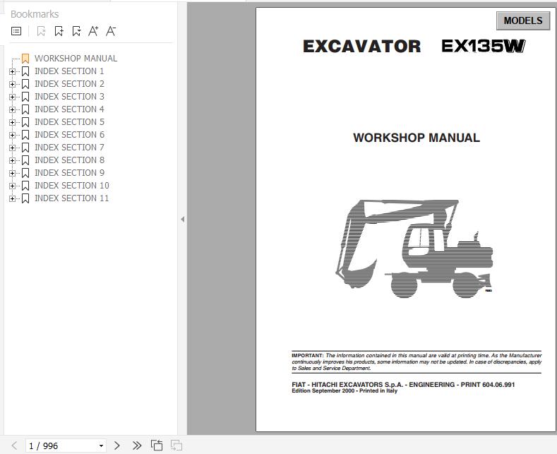 Fiat Hitachi Excavator EX135W Workshop Manual 1