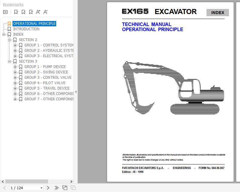 Fiat Hitachi Excavator EX165 Operational Principle Technical Manual 1