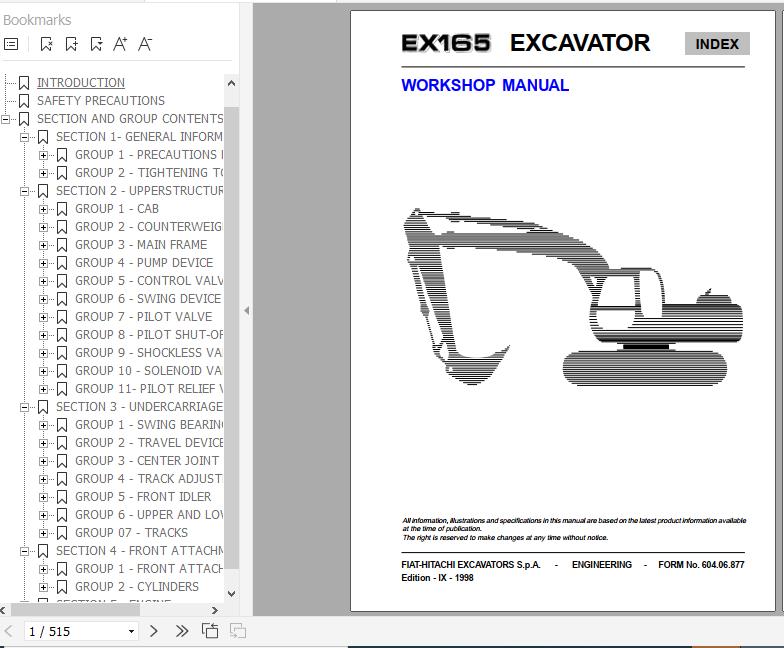 Fiat Hitachi Excavator EX165 Workshop Manual 1