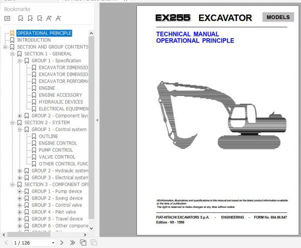 Fiat Hitachi Excavator EX255 Operational Principle Technical Manual 1