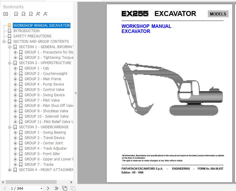 Fiat Hitachi Excavator EX255 Workshop Manual 1