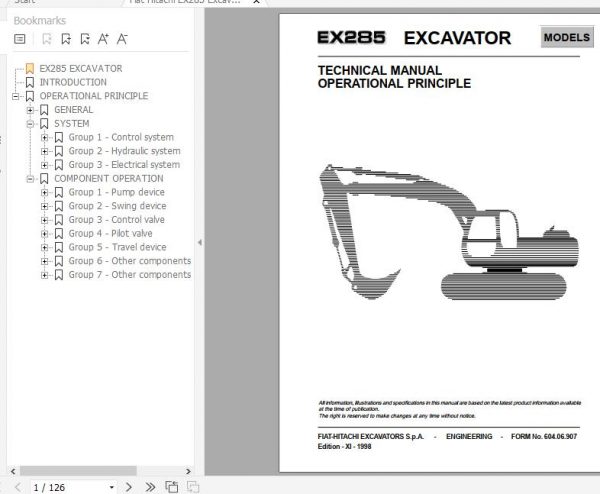 Fiat Hitachi Excavator EX285 Operational Principle Technical Manual 1