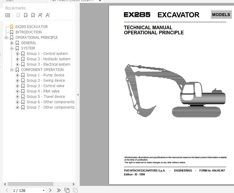 Fiat Hitachi Excavator EX285 Operational Principle Technical Manual 1