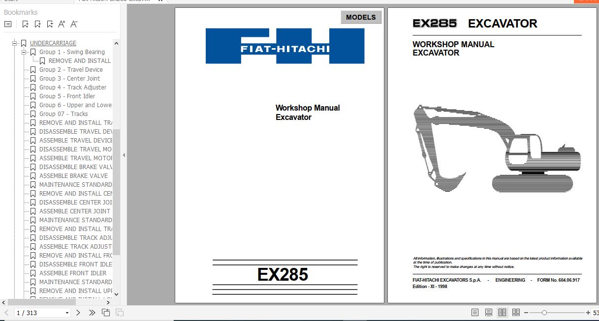Fiat Hitachi Excavator EX285 Workshop Manual 1