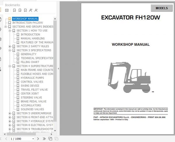 Fiat Hitachi Excavator FH120W Workshop Manual 1