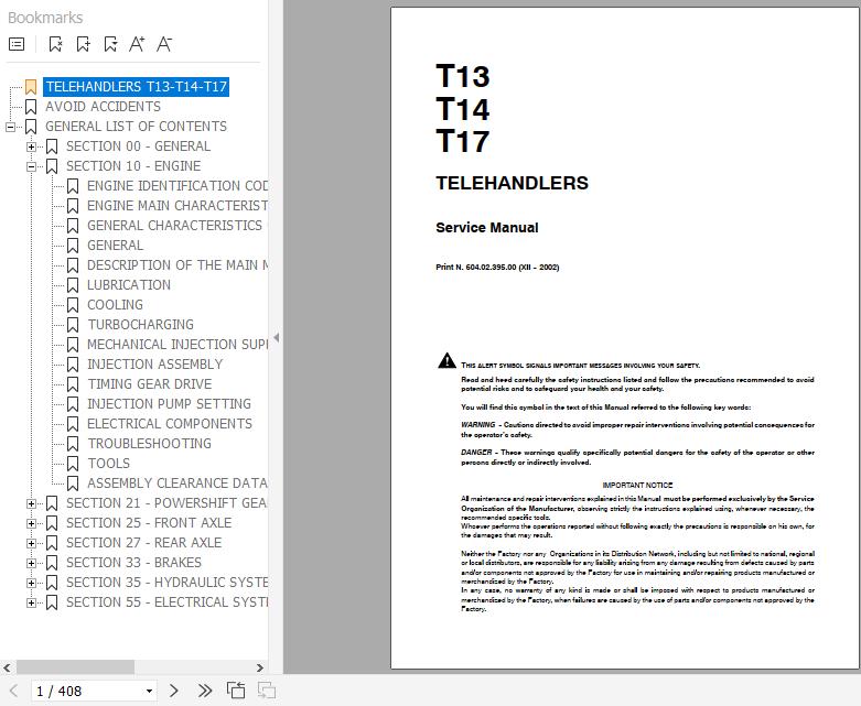 Fiat Hitachi Telehandlers T13 T14 T17 Service Manual 1