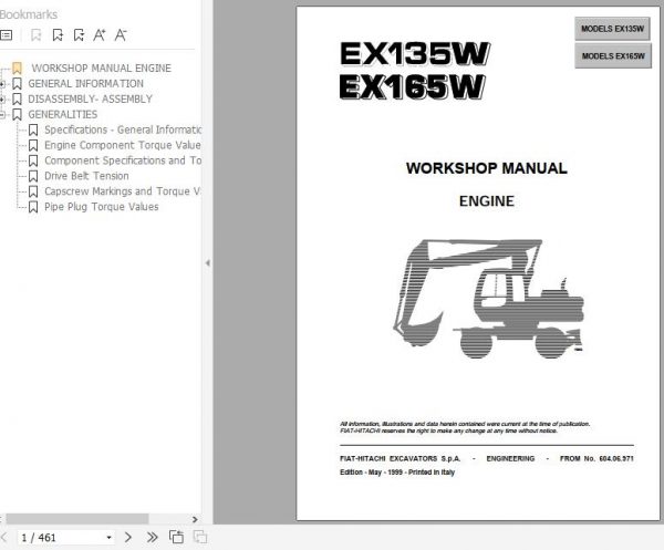 Fiat Hitachi Wheel Excavator EX135W EX165W Engine Workshop Manual 1