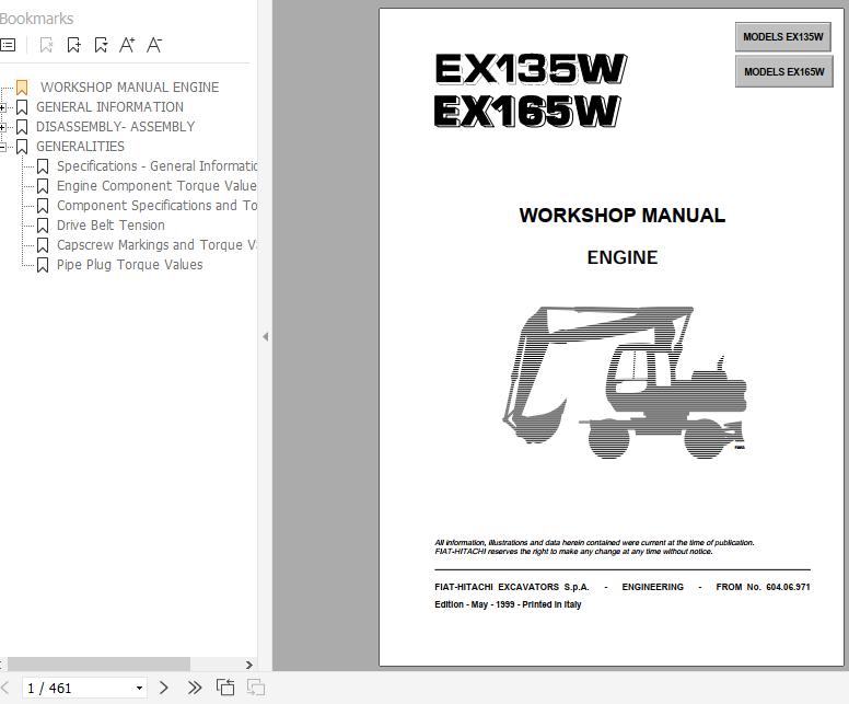 Fiat Hitachi Wheel Excavator EX135W EX165W Engine Workshop Manual 1