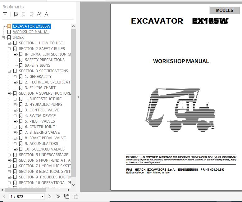Fiat Hitachi Wheel Excavator EX165W Workshop Manual 1