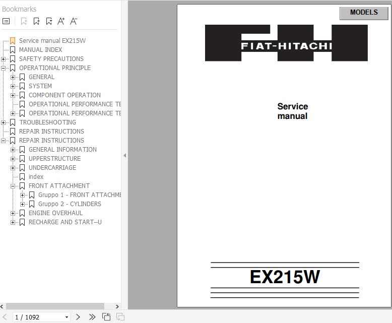 Fiat Hitachi Wheel Excavator EX215W Service Manual 1