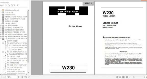 Fiat Hitachi Wheel Loader W230 Service Manual 1