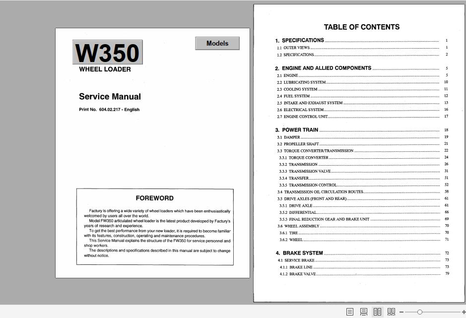Fiat Hitachi Wheel Loader W350 Service Manual 1 1