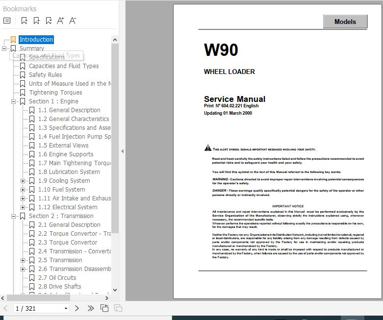 Fiat Hitachi Wheel Loader W90 Service Manual 1