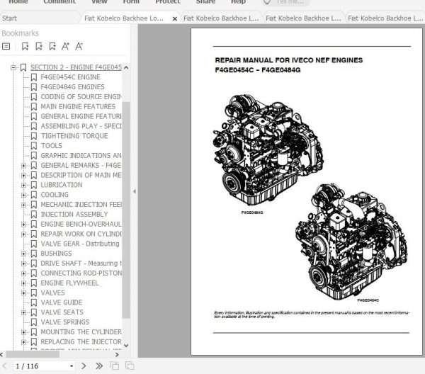 Fiat Kobelco Backhoe Loader Engines F4GE0454C F4GE0484G Repair Manual ENDEFRIT 2