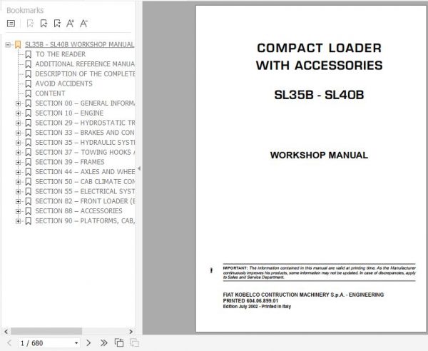 Fiat Kobelco Compact Loader SL35B SL40B Workshop Manual ENIT 1 1