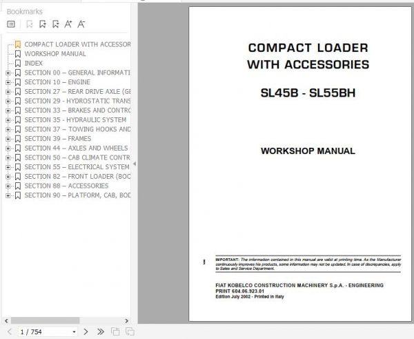Fiat Kobelco Compact Loader SL45B SL55BH Workshop Manual ENIT 1 1