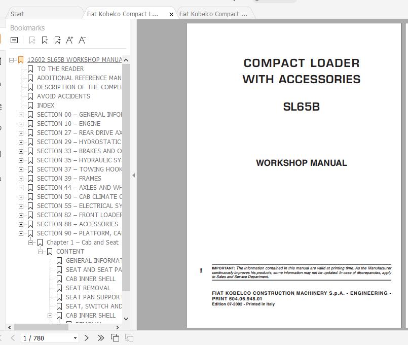Fiat Kobelco Compact Loader SL65B Workshop Manual ENIT 1 1