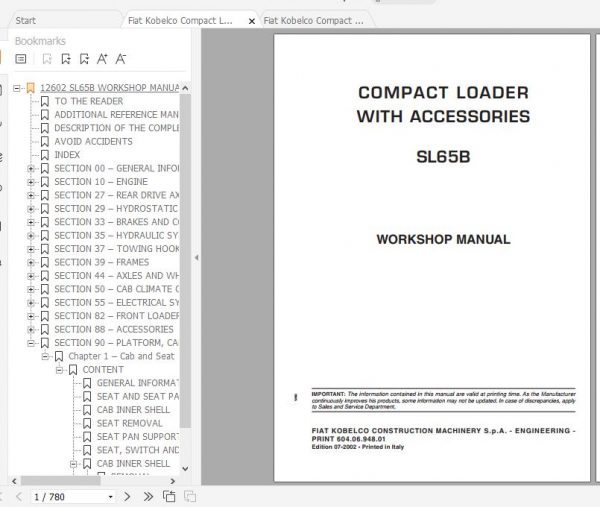 Fiat Kobelco Compact Loader SL65B Workshop Manual ENIT 1